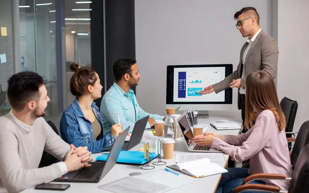 Marketing team reviewing campaign results