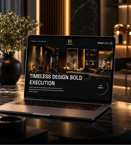 LEARC interiors website shown on a laptop