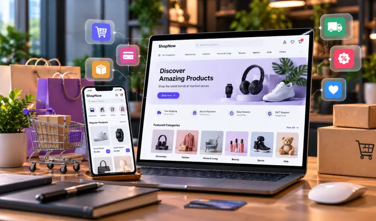 E-commerce website on a laptop and phone