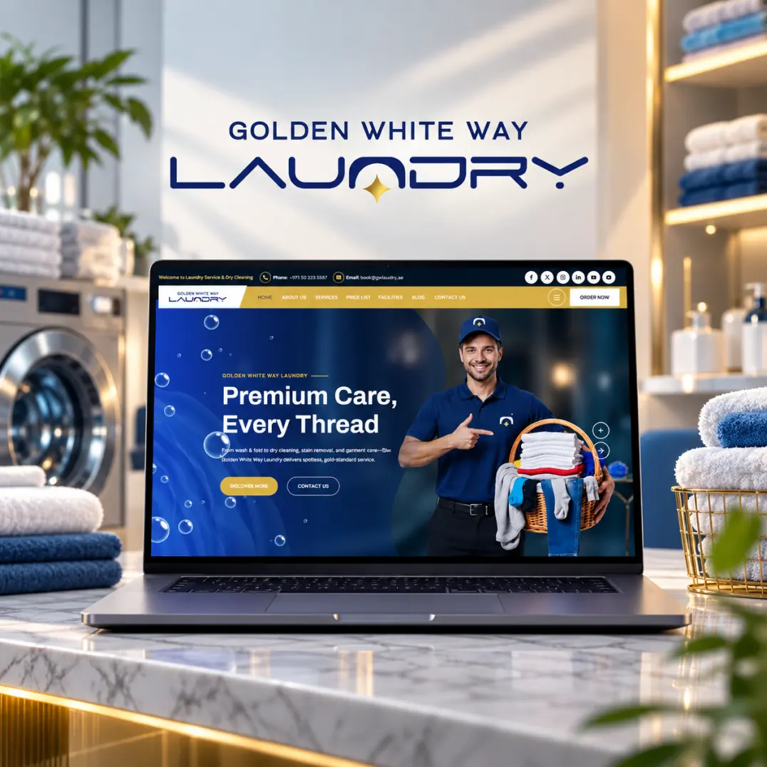 Golden White Way Laundry website on desktop and phone